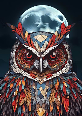 Art of Owl with Mosaic Feathers