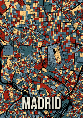 Madrid Spain City Map Travel Art