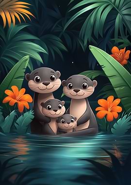 Otter Family in Jungle