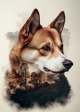 Dog Portrait with Forest