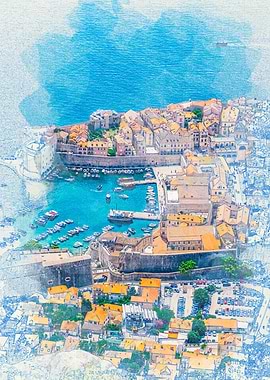 Aerial View of Coastal Town