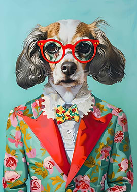 Dog in Floral Suit