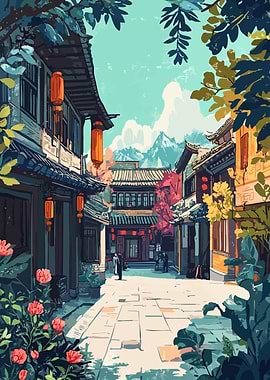 Traditional East Asian Street Scene