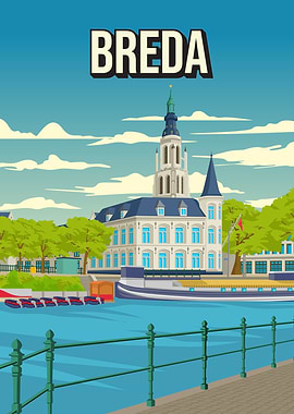Breda Cityscape Skyline Travel Poster