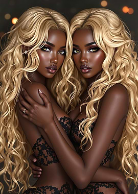 Blonde Twin Women in Lace Lingerie