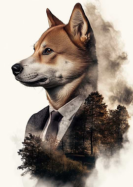 Dog in Suit with Forest Background