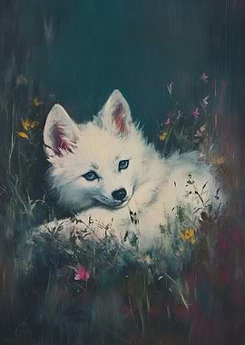 White Fox in Flowers