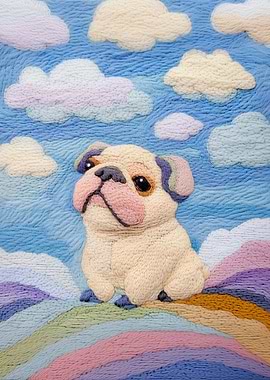 Bulldog Portrait, Yarn Knit Illustration