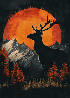 Silhouette Deer Mountain Sunset