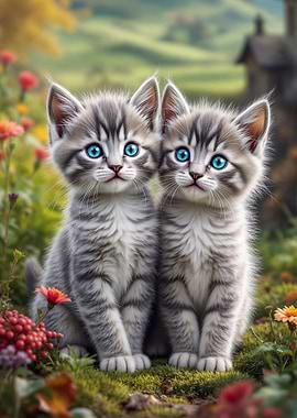 Adorable Grey and White Kittens – Cute Cat Art Print