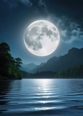Full Moon Over Lake