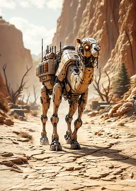 Mechanical Camel in Desert