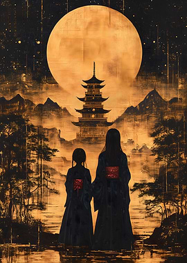 Japanese Pagoda Moonlit Night