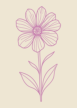 Minimalist Pink Flower Line Art