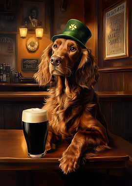 St. Patrick’s Day Irish setter in a Pub