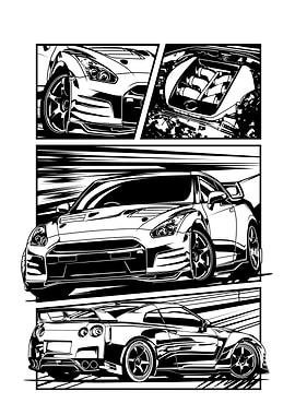Nissan GT-R Black and White Comic