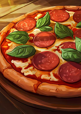 Pepperoni Pizza with Basil