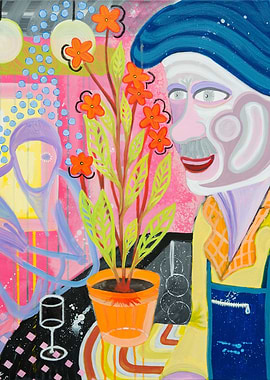 Colorful Portrait with Plant