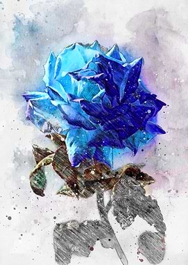 Blue Rose Watercolor