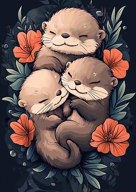 Cute Otter Family
