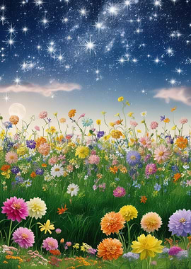 Night Sky Flower Field