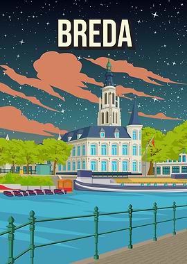 Breda Netherlands Cityscape Travel Poster