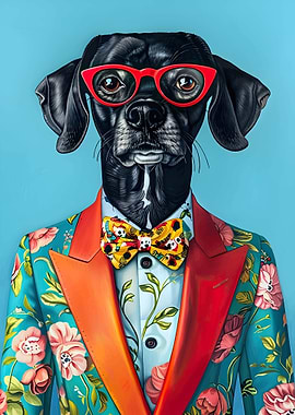Dog in Suit and Glasses