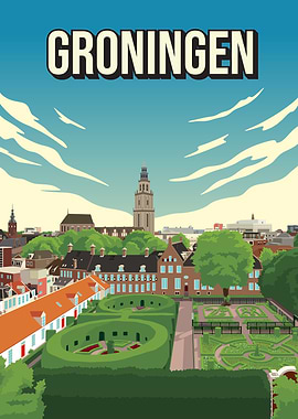 Groningen Skyline Cityscape Travel Art