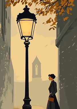 Woman Walking Past Streetlight