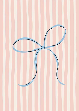 Blue coquette bow on pink stripes