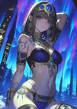 Anime Girl in Blue and Gold