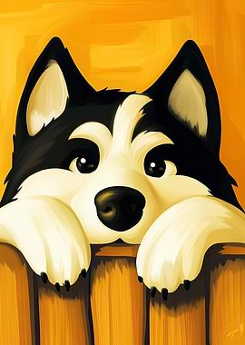 Husky Peeking Over Fence