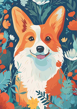 Corgi in Flowers