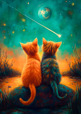 Cats Watching Shooting Star