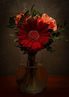 Moody Red and Pink Flower Bouquet with gerbera and peony