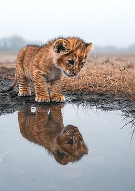Lion Cub Reflection