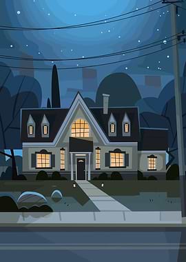 Nighttime Suburban Home