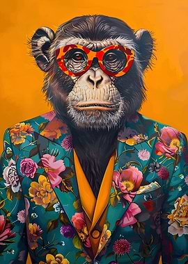 Chimp in Floral Suit