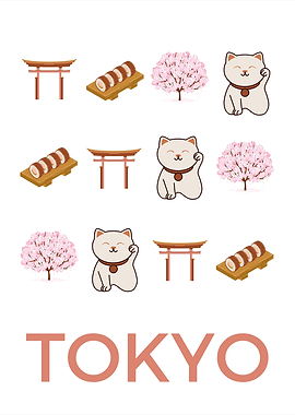 Tokyo Retro Art Modern Decor Pink Tones