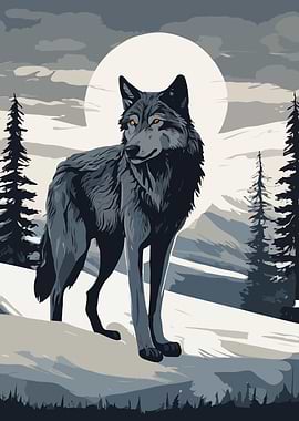 Art of Wolf Under Moonlight