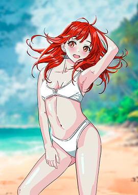 Anime Girl in White Bikini