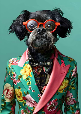 Dog in Floral Suit