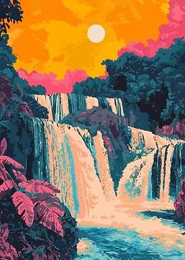 Thailand Waterfall Sunset Minimalist Art