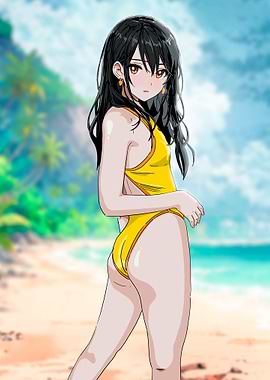 Anime Girl in Yellow Swimsuit