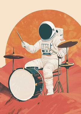 Astronaut Drums Music Mid Century