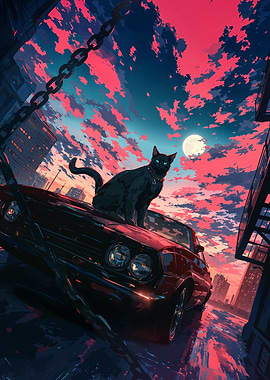 Black Cat on Car