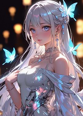 Anime Girl with Butterflies