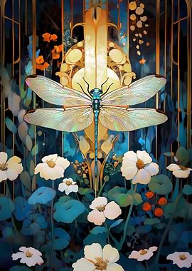 Dragonfly in Art Nouveau Garden