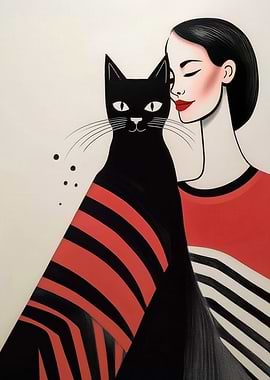 Woman and Black Cat