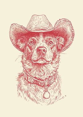 Dog in Cowboy Hat Western Vintage Poster